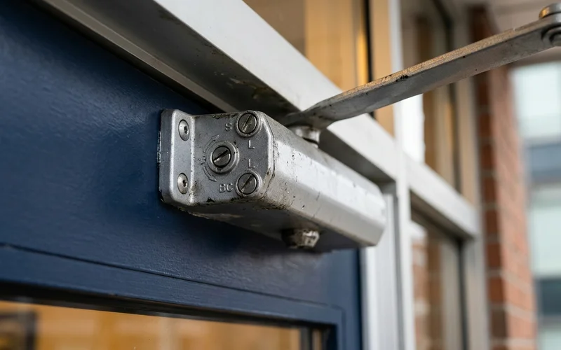 Sweep, latch and backcheck adjustment valves on a surface-mounted door closer