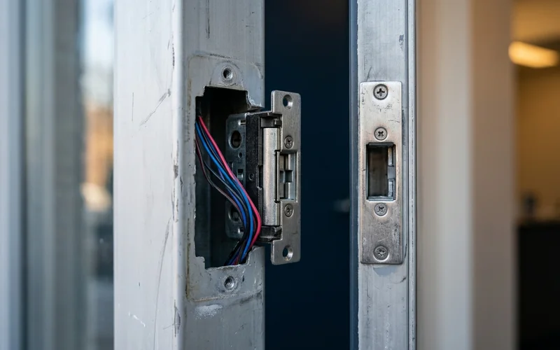 Electric strike installed in a hollow metal frame with wiring