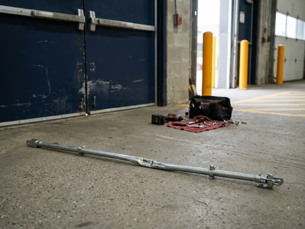 Bent vertical rod removed after forklift impact