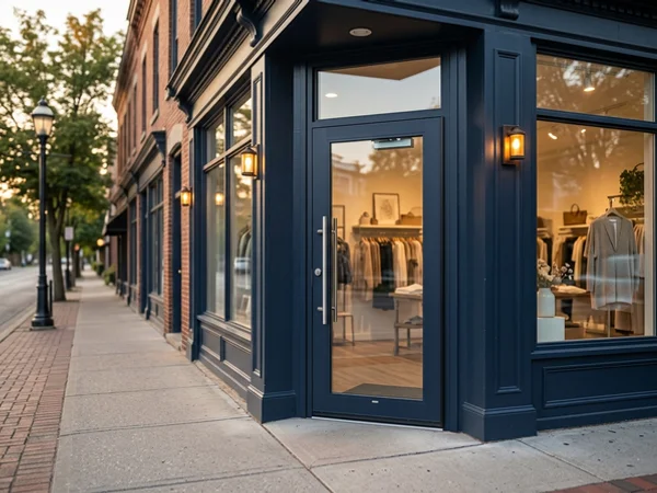 Downtown Oakville boutique with its new full-lite entrance door