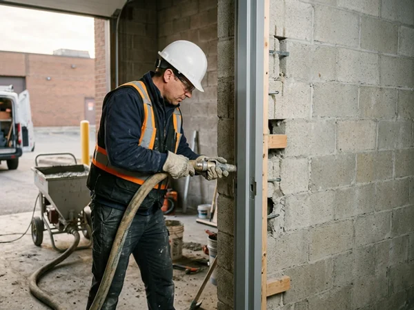 Grouting a new hollow metal frame in a masonry opening
