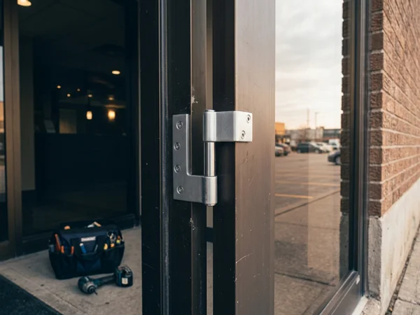 Intermediate pivot replaced on a wide stile office entrance door