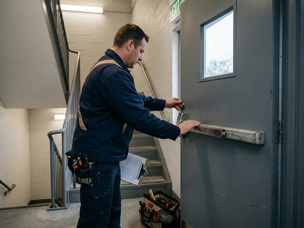 Panic hardware function test during a quarterly visit