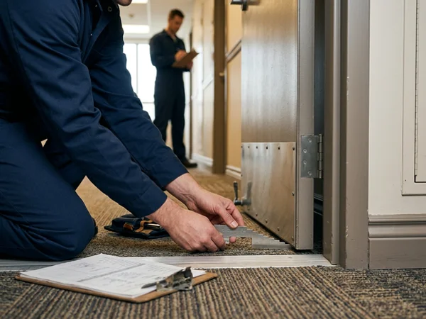 Measuring clearance gaps on a fire-rated corridor door